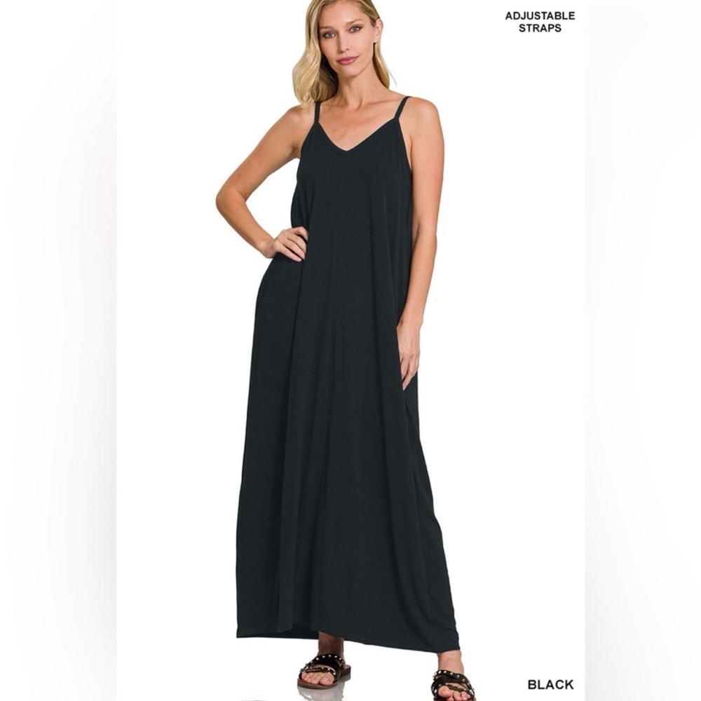 Black Zenana V-Neck Cami Maxi Dress